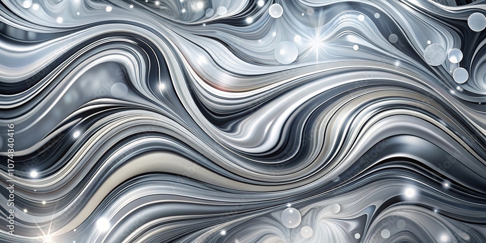 Obraz premium Abstract Silver Liquid Marble with Bokeh