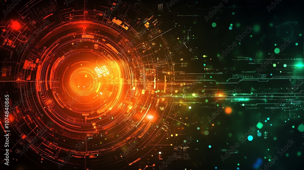 Abstract digital technology background with glowing circles, lines, and particles. Abstract digital technology background with glowing circles, lines, and particles.