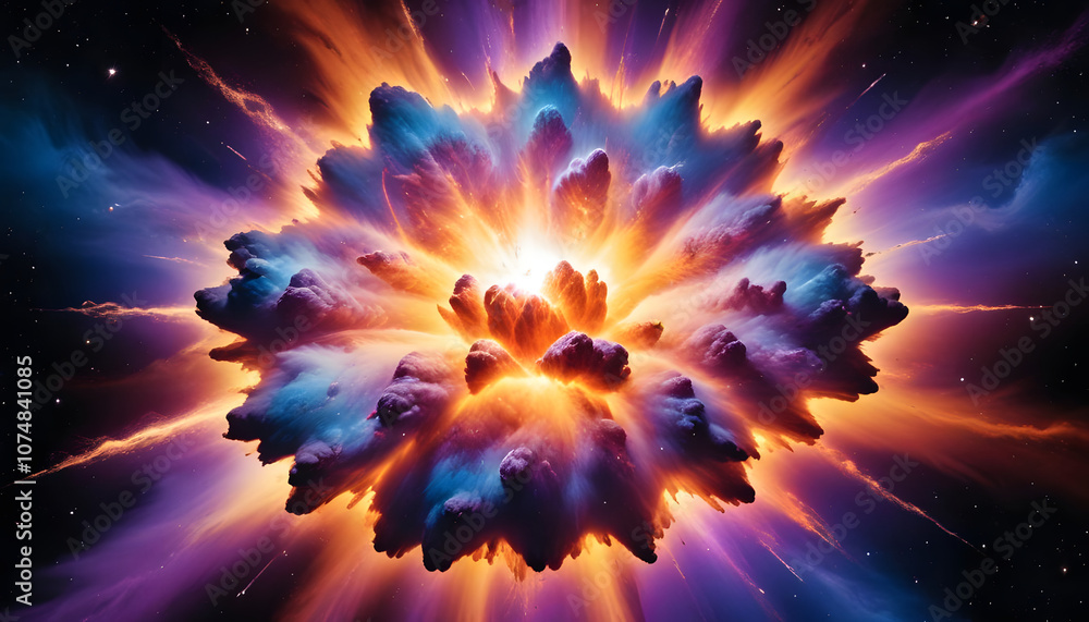 Vibrant Cosmic Explosion - Colorful Nebula and Stars in Deep Space Vibrant Cosmic Explosion - Colorful Nebula and Stars in Deep Space