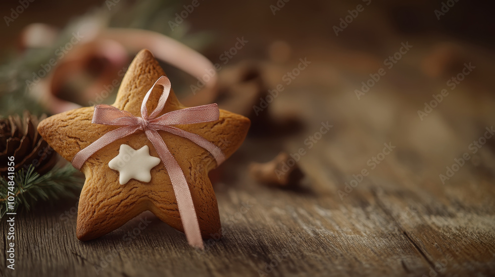 Festive gingerbread star with ribbon for holiday decor and baking inspiration Festive gingerbread star with ribbon for holiday decor and baking inspiration