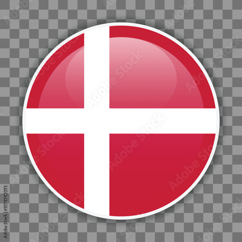Free Download Glossy round flag of Denmark on checkered background. Icon for mobile apps, UI or web design - GFXLoad