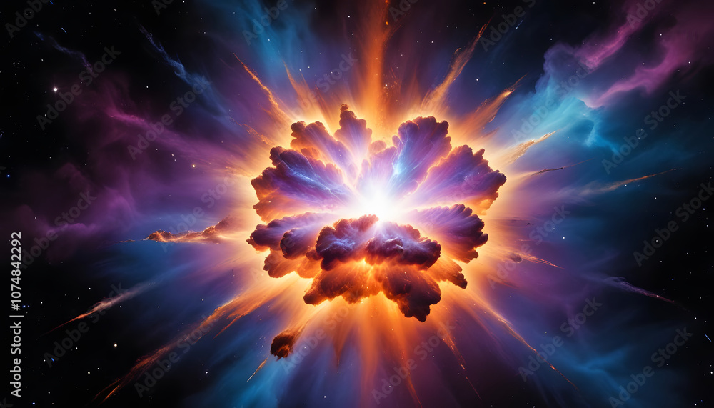 Vibrant Cosmic Explosion - Colorful Nebula and Stars in Deep Space Vibrant Cosmic Explosion - Colorful Nebula and Stars in Deep Space