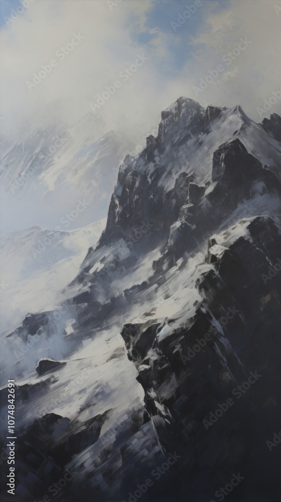 Obraz premium Acrylic paint of mountain outdoors nature snow.