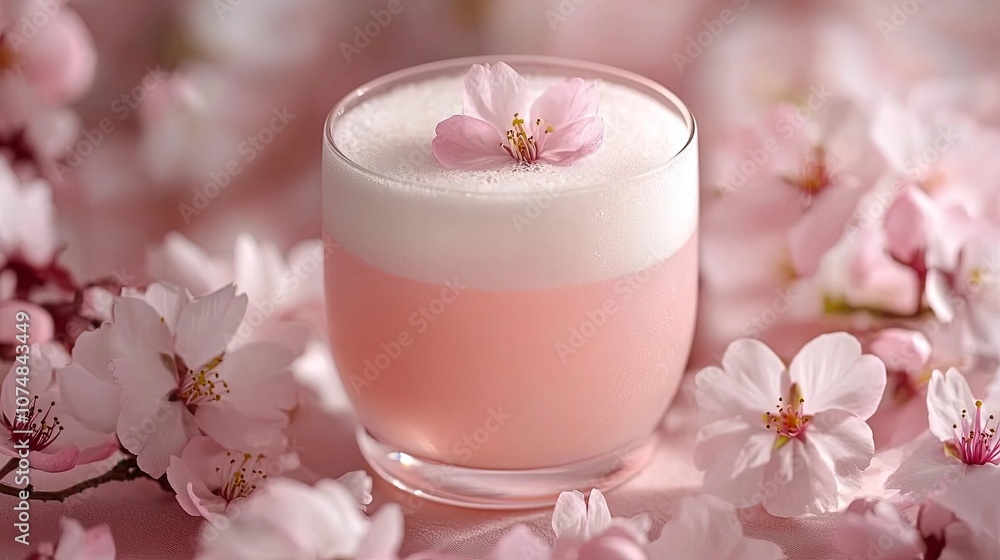 Sakura blossom gin fizz with gin, cherry blossom essence Sakura blossom gin fizz with gin, cherry blossom essence