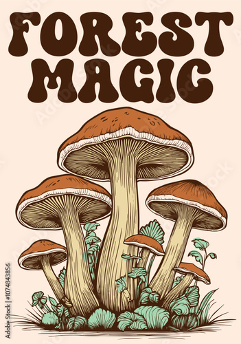 Mushrooms forest magic vector illustration