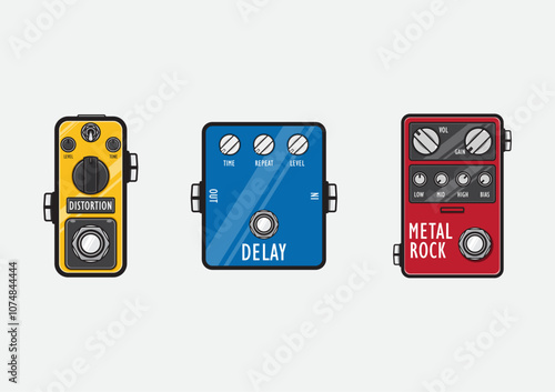 Guitar effect pedal vector in a minimalist style, with bold lines, vibrant colors, cute and bright flat design