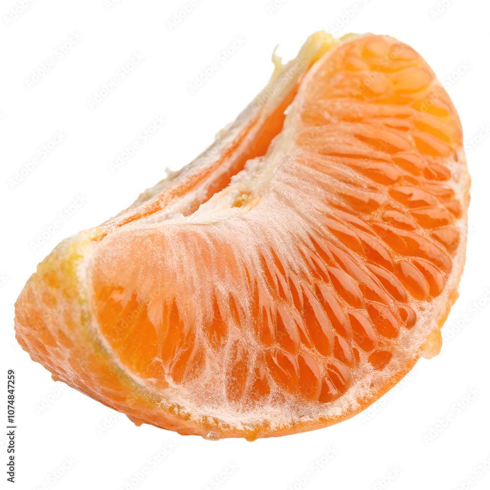 A peeled orange segment showing juicy texture, isolated on a transparent background A peeled orange segment showing juicy texture, isolated on a transparent background