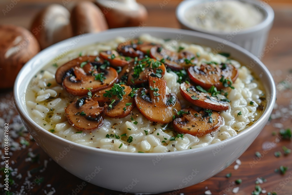 Creamy Mushroom Risotto with Fresh Herbs and Parmesan Cheese Creamy Mushroom Risotto with Fresh Herbs and Parmesan Cheese