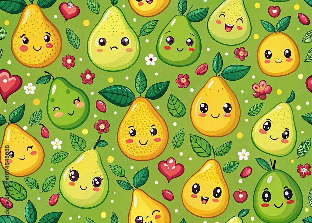 Funny Pear Seamless Pattern - Children's Fabric Design Funny Pear Seamless Pattern - Children's Fabric Design