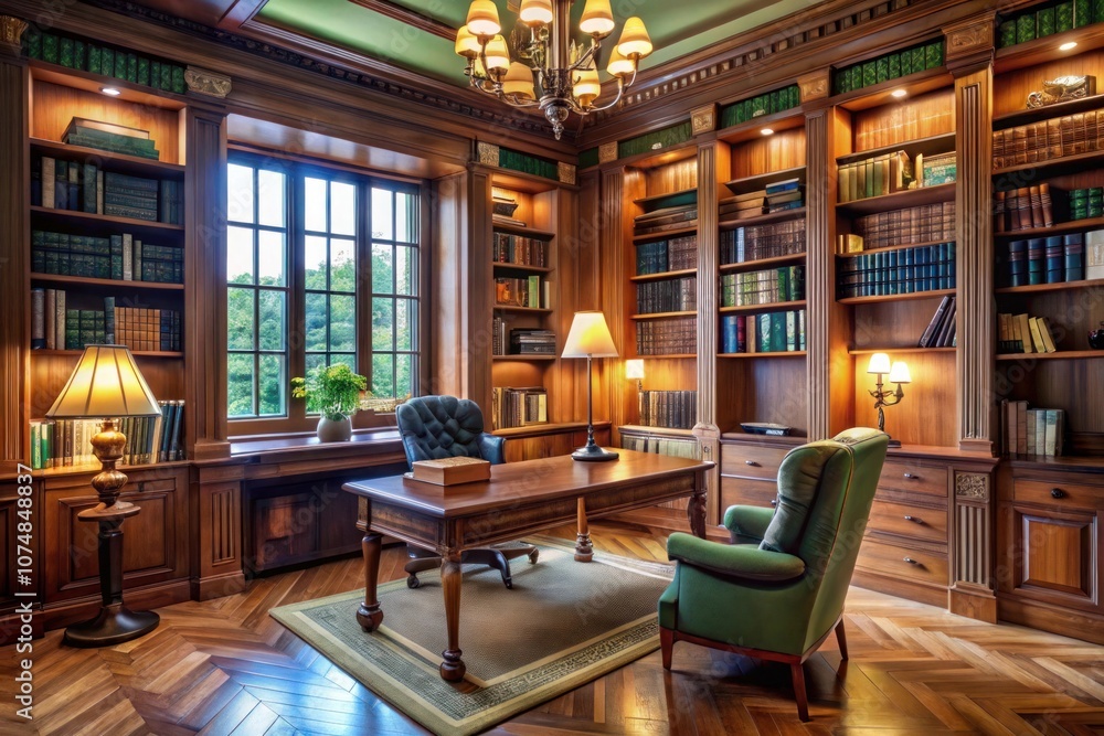 a library with a bookcase full of books and a lamp a library with a bookcase full of books and a lamp