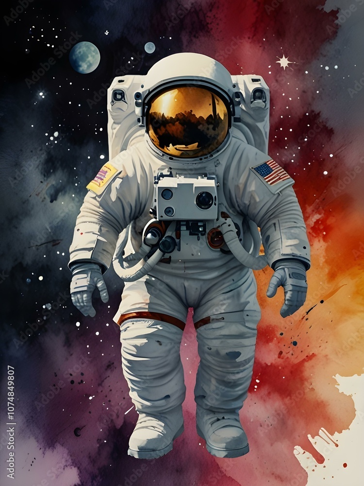 water colored astronaut in space water colored astronaut in space