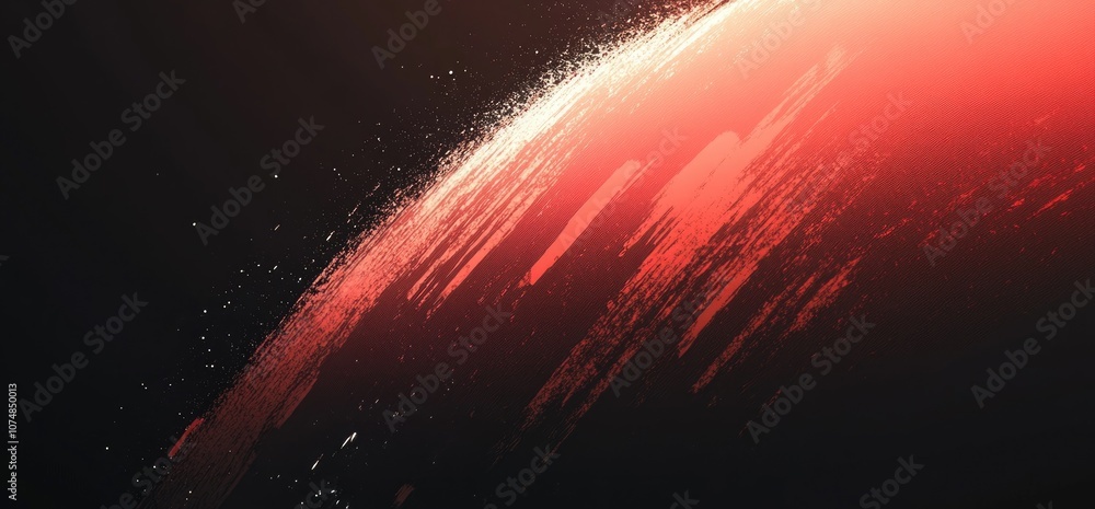 Grainy, Glitched, and Blurred Red Gradient with Iridescent Curve on Black Background. Soft Lighting and Subtle Shadows for Unique Visual Effect Grainy, Glitched, and Blurred Red Gradient with Iridescent Curve on Black Background. Soft Lighting and Subtle Shadows for Unique Visual Effect