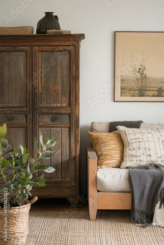 Vintage furniture in a cozy living space that showcases sustainable decor choices and timeless design elements