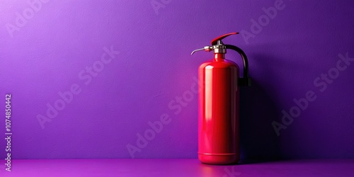 Minimalist Fire Extinguisher on Violet Wall, Abstract Photography photo