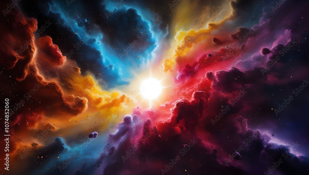 Vibrant Cosmic Explosion - Colorful Nebula and Stars in Deep Space Vibrant Cosmic Explosion - Colorful Nebula and Stars in Deep Space