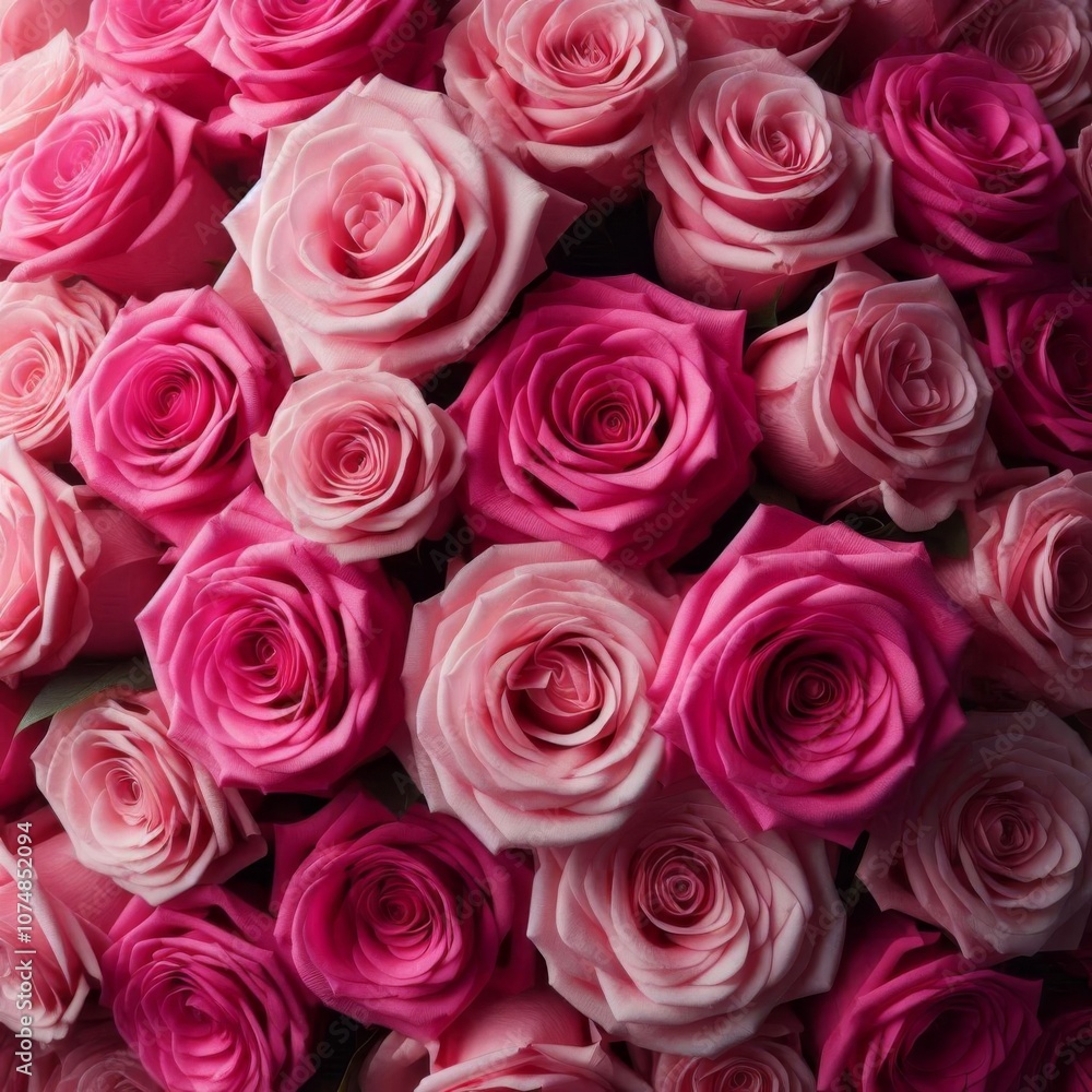 Lush bunches of vibrant pink roses packed closely together, creating a bold floral display. Lush bunches of vibrant pink roses packed closely together, creating a bold floral display.