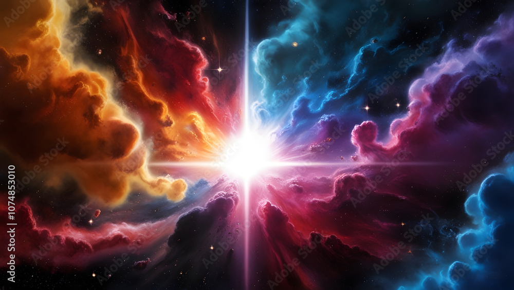 Vibrant Cosmic Explosion - Colorful Nebula and Stars in Deep Space Vibrant Cosmic Explosion - Colorful Nebula and Stars in Deep Space