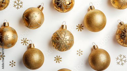 3D Christmas baubles on white background.