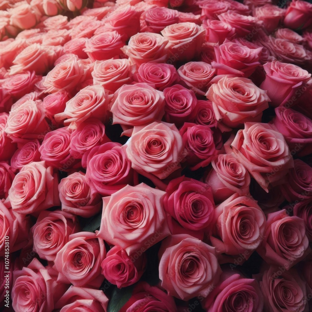 Lush bunches of vibrant pink roses packed closely together, creating a bold floral display. Lush bunches of vibrant pink roses packed closely together, creating a bold floral display.