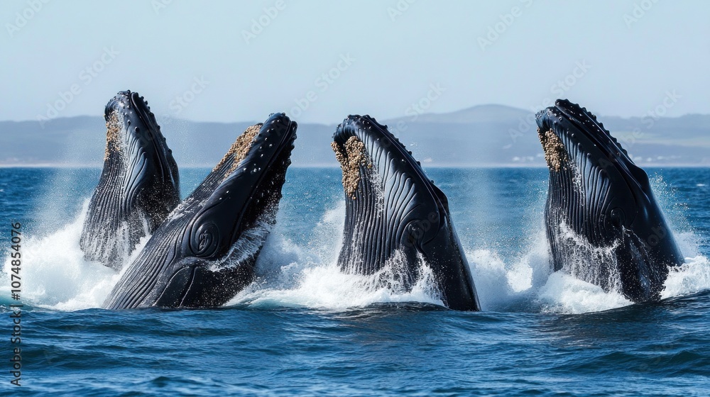 Fototapeta premium Humpback Whales Breaching in the Ocean