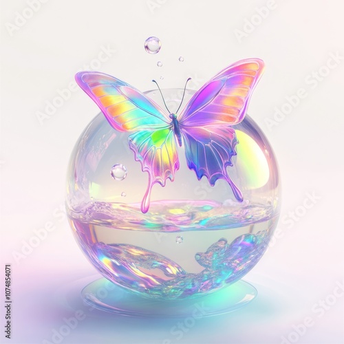 A neon butterfly crystal sphere water.