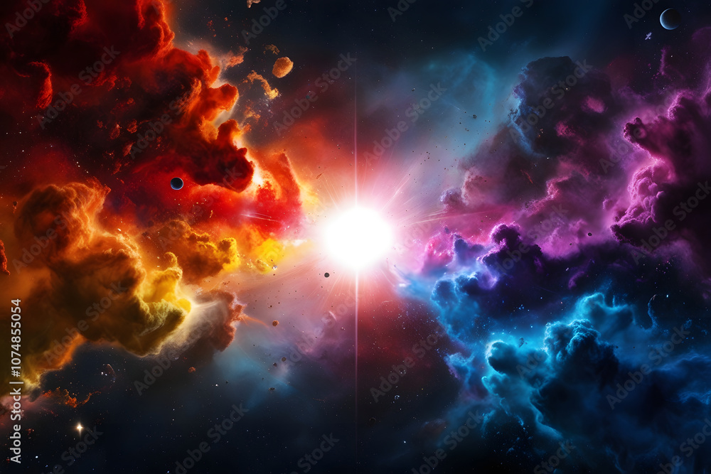 Vibrant Cosmic Explosion - Colorful Nebula and Stars in Deep Space Vibrant Cosmic Explosion - Colorful Nebula and Stars in Deep Space