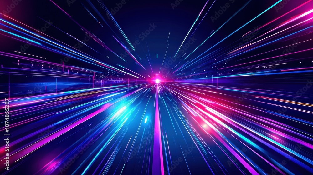 A vibrant burst of colorful light rays emanating from a central point, creating a dynamic sense of motion and energy.