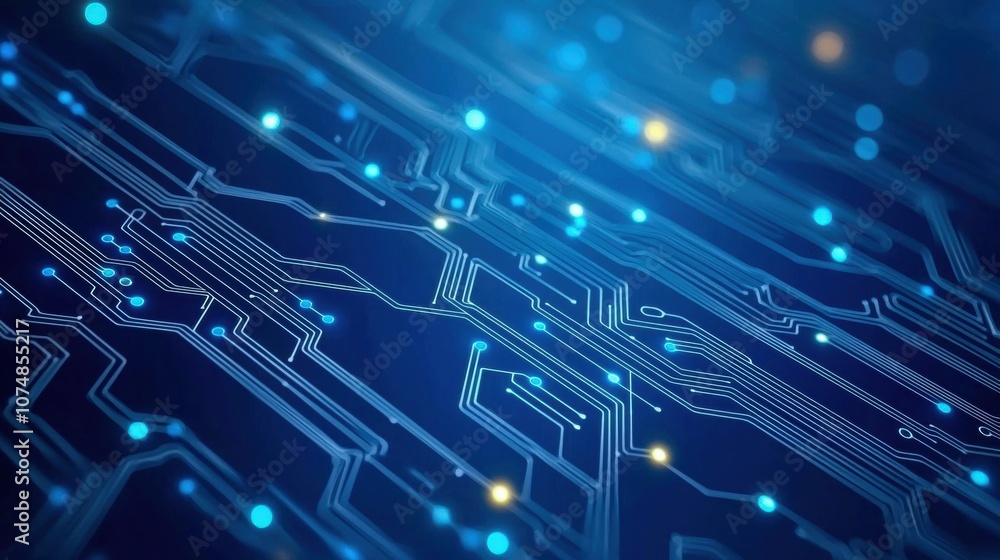 A vibrant, abstract close-up of a circuit board, featuring glowing blue and yellow nodes against a dark background, suggesting advanced technology and digital connectivity. A vibrant, abstract close-up of a circuit board, featuring glowing blue and yellow nodes against a dark background, suggesting advanced technology and digital connectivity.