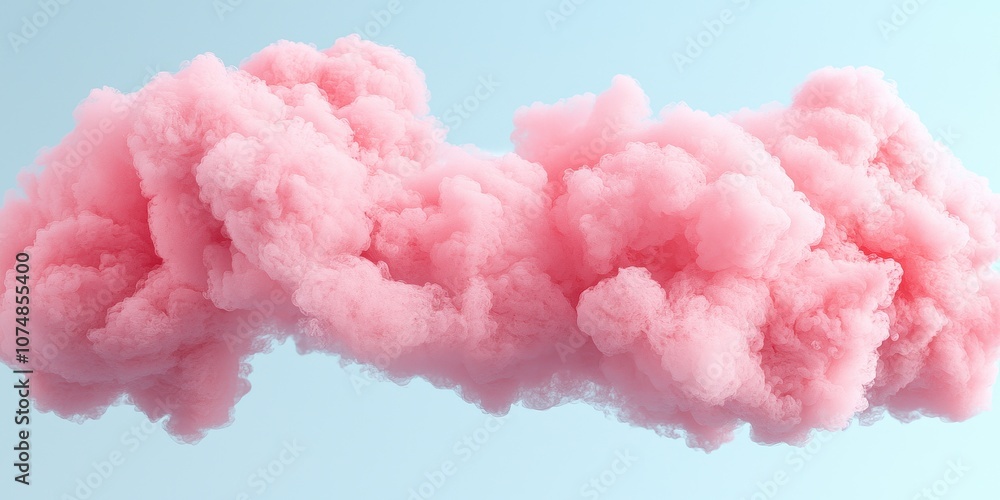 Fototapeta premium A fluffy pink cloud floating in a blue sky, evoking feelings of joy and whimsy.