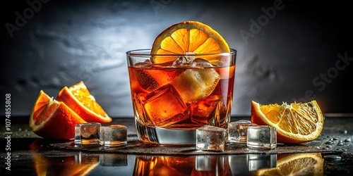 Vintage Cocktail with Ice & Orange Slice - AI Photo photo