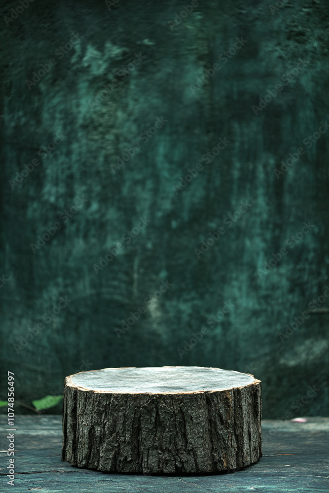 Empty bark stump podium provides a natural wooden surface for showcasing products in an eco-friendly, rustic display Empty bark stump podium provides a natural wooden surface for showcasing products in an eco-friendly, rustic display