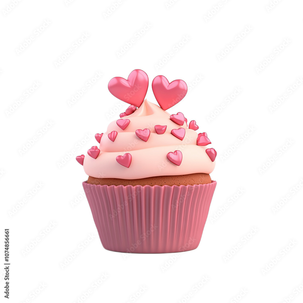 3D Pink Cupcake Icon with Heart Sprinkles and Bow for Valentine’s Day 3D Pink Cupcake Icon with Heart Sprinkles and Bow for Valentine’s Day