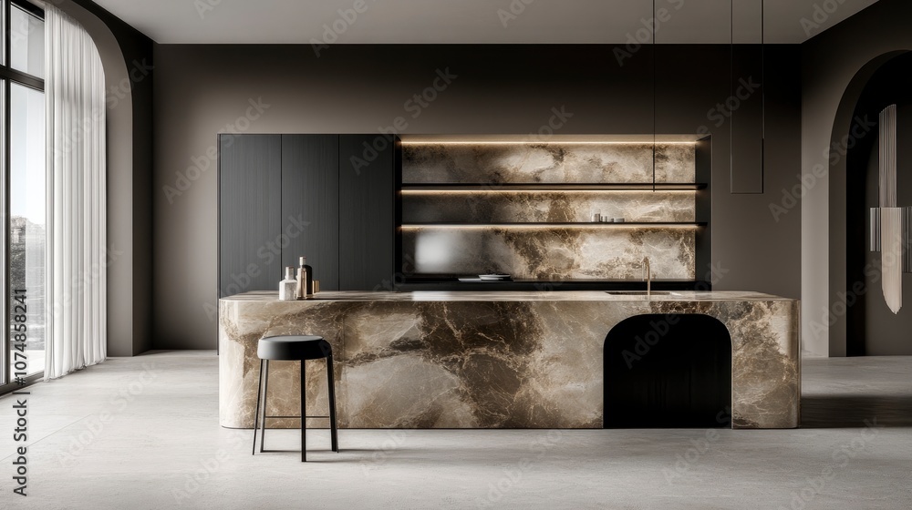 Modern Kitchen Interior with Marble Island and Minimalist Design Modern Kitchen Interior with Marble Island and Minimalist Design