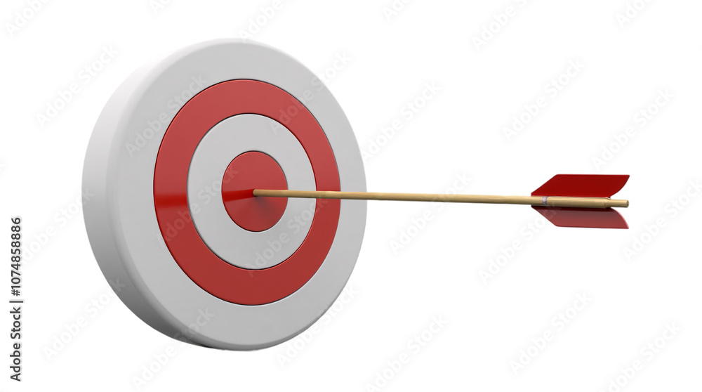 3D Red Dart Hitting Target, Business Concept on Transparent Background (PNG).
