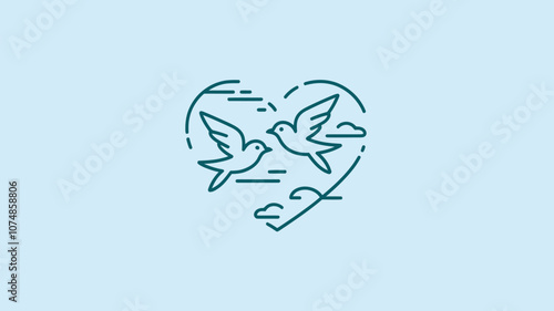 Vintage Illustration of Two Birds Among Floral Background 