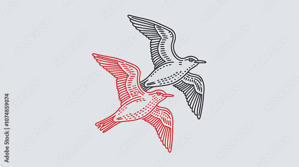 Obraz premium Vintage Illustration of Two Birds Among Floral Background 