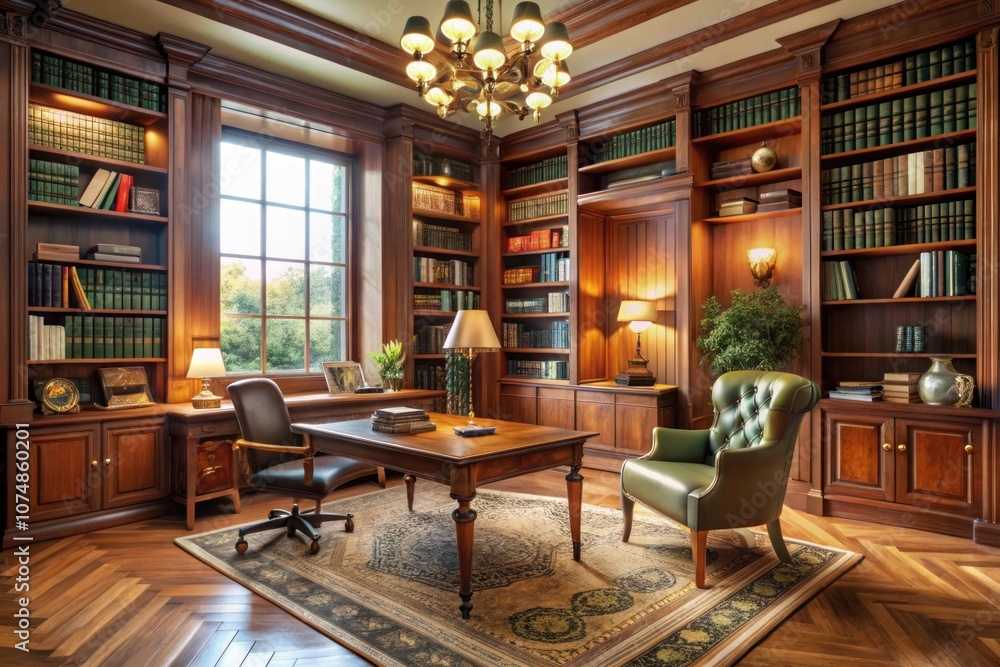 a library with a large bookcase with a lamp on it a library with a large bookcase with a lamp on it