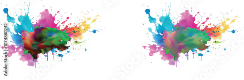 Bright colorful watercolor splash splatter stain brush strokes on white background. Modern vibrant aquarelle spot. Aquarelle explosion on white. Element. Vector watercolor illustration isolated design