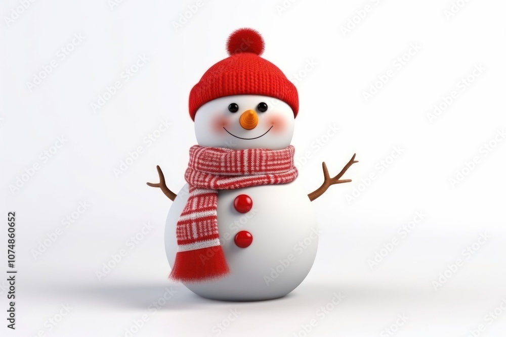 Naklejka premium Snowman winter white red.