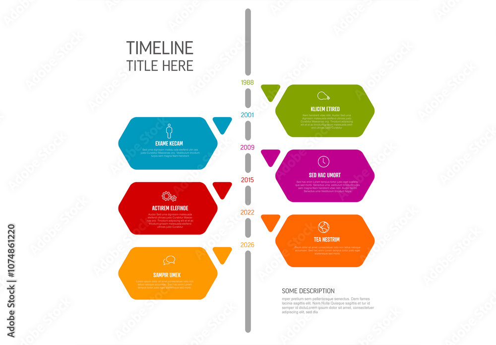 Timeline Shape Format Vertical timeline design layout template with descriptions in big ...