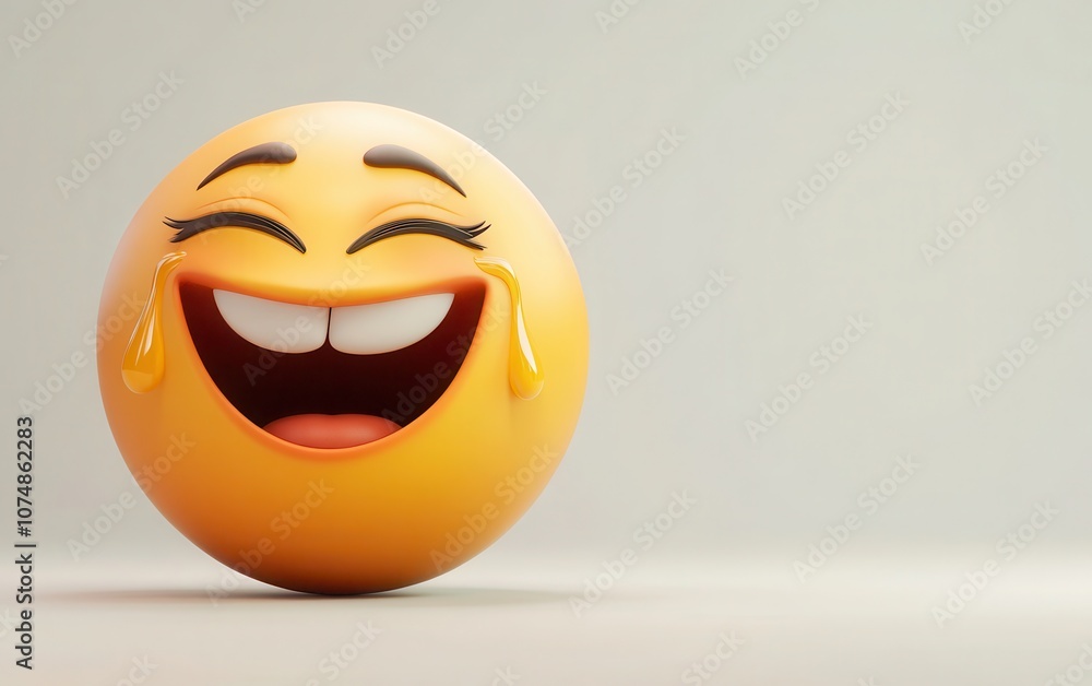 A 3D cartoon emoji with a joyful expression, laughing with closed eyes and large tears of joy, showing happiness on a white background A 3D cartoon emoji with a joyful expression, laughing with closed eyes and large tears of joy, showing happiness on a white background