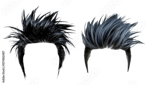 punk Mohawk hair style wigs in black and grey colors. men wigs. transparent background photo