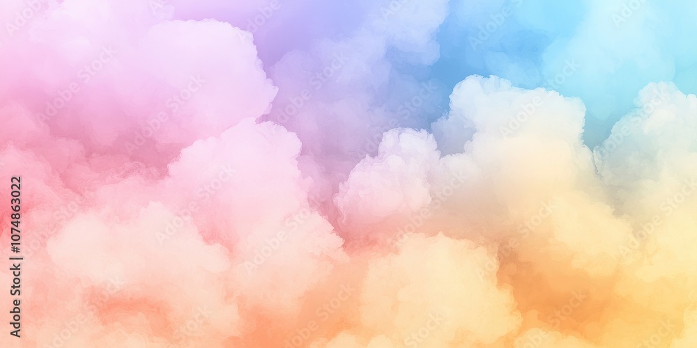 Colorful clouds create a dreamy atmosphere in pastel shades of pink, blue, and yellow. Colorful clouds create a dreamy atmosphere in pastel shades of pink, blue, and yellow.