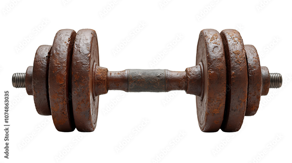 Fototapeta premium Rusty Dumbbell on Transparent Background (PNG).