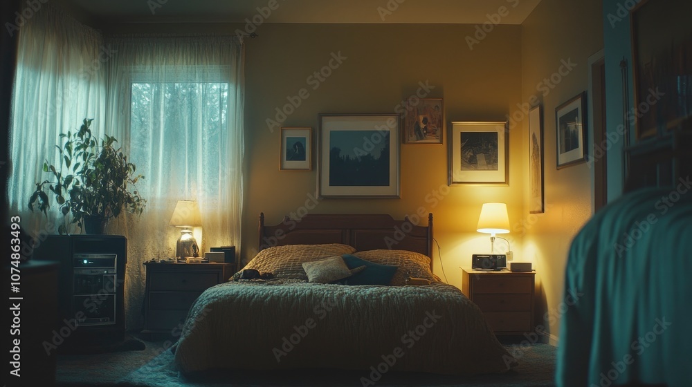 Cozy Bedroom Interior with Warm Lighting Cozy Bedroom Interior with Warm Lighting