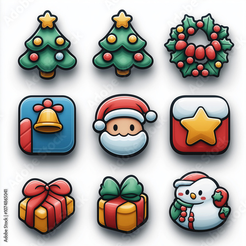 christmas icons set, ai generated