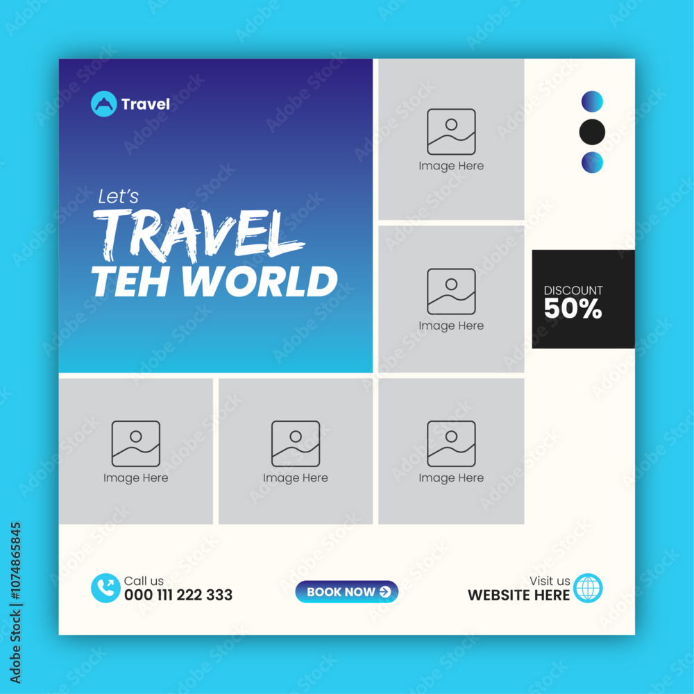 Travel social media post design or square travel flyer design template Travel social media post design or square travel flyer design template