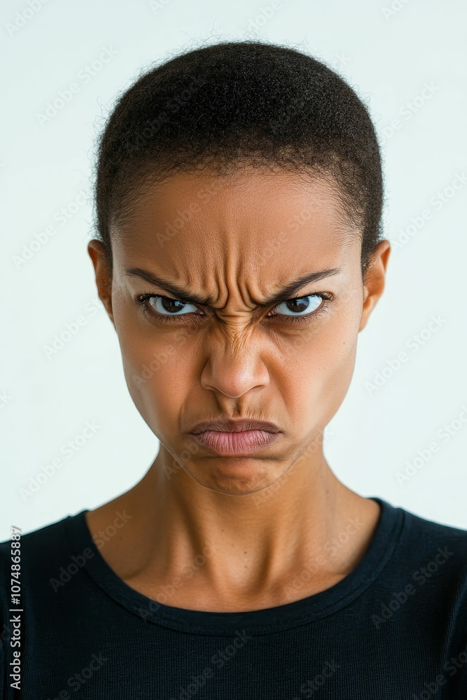 Angry woman with dark hair and black shirt. Angry woman with dark hair and black shirt.