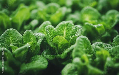 Vertical hydroponic farm with rows of crisp green lettuce, efficient use of space for organic, soilfree farming photo