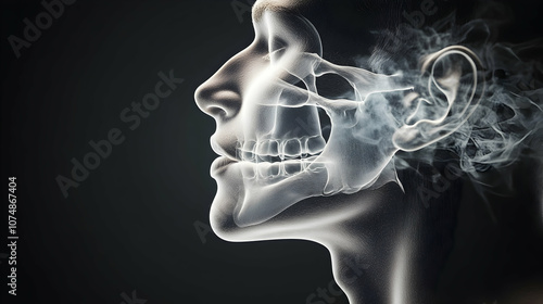 
Xray lateral or profile view of the nasal cavity 3D rendering illustration with male body contours. Human nose anatomy, sinusitis, medical, biology, science, medicine, healthcare concepts.